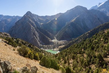 Lake and mountains scenery in Fann Mountains Pamir Alay Tajikistan