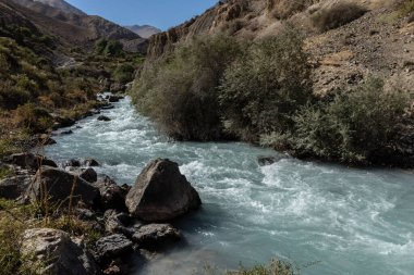 Mountain river in Fann mountains Pamir Alay range in Tajikistan