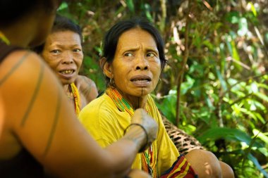 SIBERUT, INDONEZYA - 5 Kasım 2025: Siberut Adası Batı Sumatra Endonezya 'daki ormanda Mentawai kadınları
