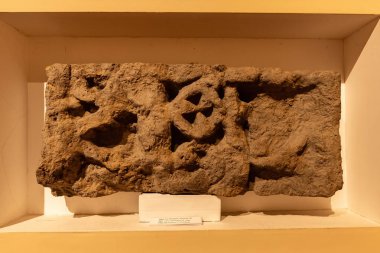 PANJAKENT, TAJIKISTAN - 30 Ağustos 2025: Rudaki Müzesi Panjakent Tacikistan 'a oymalı antik duvar elementleri