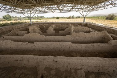 PANJAKENT, TAJIKISTAN - 30 Ağustos 2025: Tacikistan 'daki antik Sarazm kasabası kazı alanı arkeolojik alanı