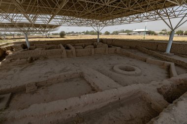 PANJAKENT, TAJIKISTAN - 30 Ağustos 2025: Tacikistan 'daki antik Sarazm kasabası kazı alanı arkeolojik alanı