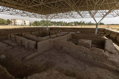 PANJAKENT, TAJIKISTAN - 30 Ağustos 2025: Tacikistan 'daki antik Sarazm kasabası kazı alanı arkeolojik alanı