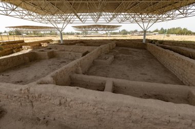 PANJAKENT, TAJIKISTAN - 30 Ağustos 2025: Tacikistan 'daki antik Sarazm kasabası kazı alanı arkeolojik alanı