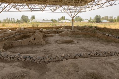 PANJAKENT, TAJIKISTAN - 30 Ağustos 2025: Tacikistan 'daki antik Sarazm kasabası kazı alanı arkeolojik alanı