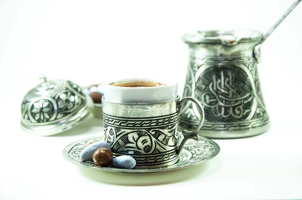 Café turco e doce de amêndoa — Fotografia de Stock