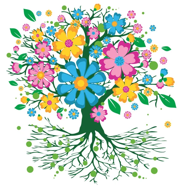 Colorful Tree Life Crown Full Colorful Flowers Background White — Stock Vector