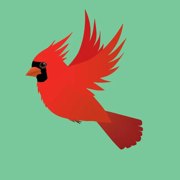 Pájaro Cardenal Del Norte Volando Sobre Fondo Verde — Vector de stock