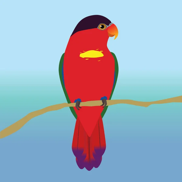 Purple Naped Lory Vector Illustratie Vogel Zit Een Bruine Tak — Stockvector