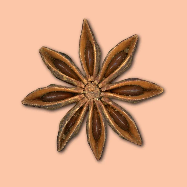 Single Star Star Anise Cut Out Light Orange Background Drop — Stock Photo, Image
