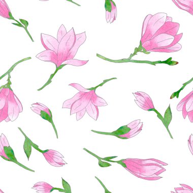 Kumaş duvar kağıtları için pürüzsüz desenli sulu boya desenli el yapımı manolyalar.