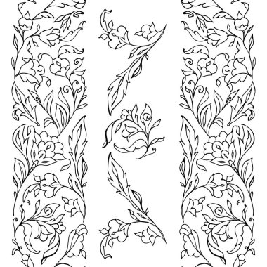 İran Doğu Botanik Süslemesi Çiçeklerle ve çizilmiş el çizimi vektör çizimleriyle sınırsız