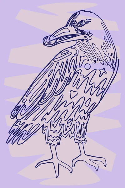 Pájaro Cuervo Dibujado Mano Azul Violeta Vector Color Ilustración — Vector de stock