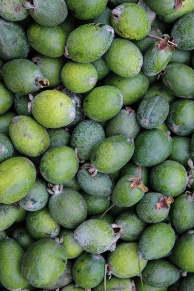 Verde Brilhante Feujoa Frutas Fundo — Fotografia de Stock