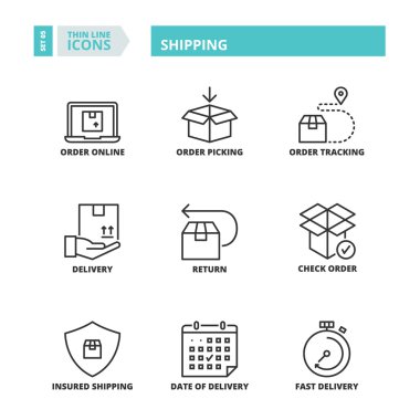 İnce çizgi simgeler. Nakliye