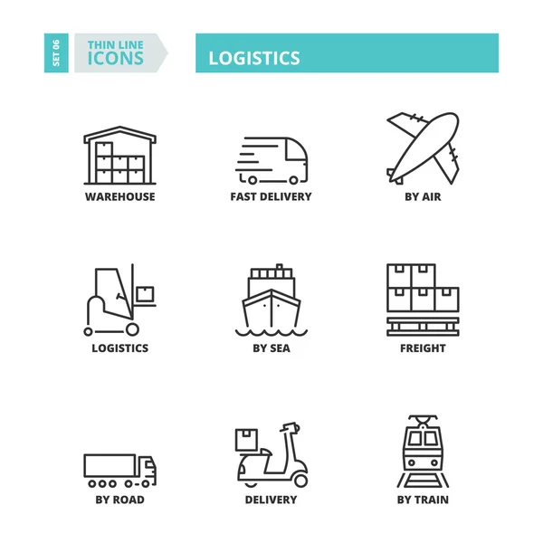 De pictogrammen van de dunne lijn. Logistiek — Stockvector