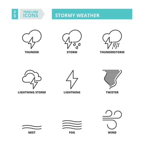 Тонкие иконки. Штормовая погода — стоковый вектор