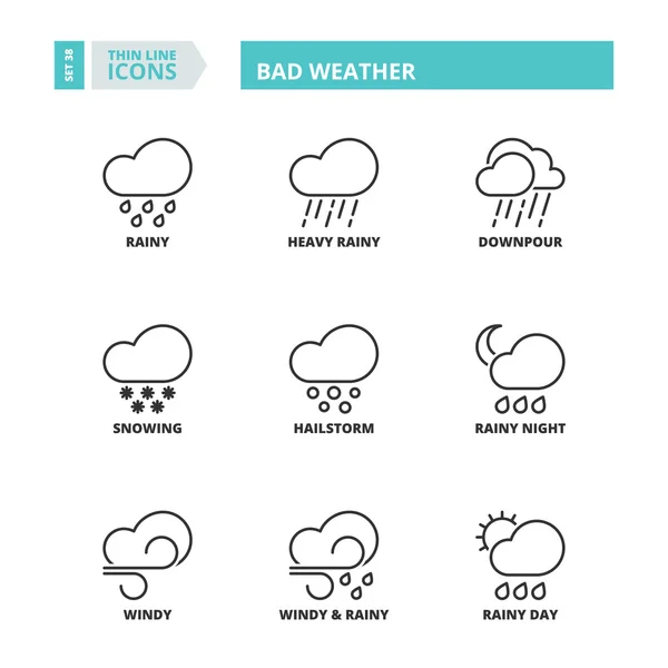Тонкие иконки. Плохая погода — стоковый вектор