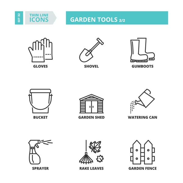Thin line icons. Garden tools 2 — Stock Vector