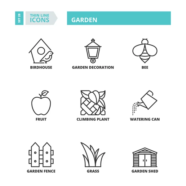 Thin-Line-Symbole. Garten — Stockvektor