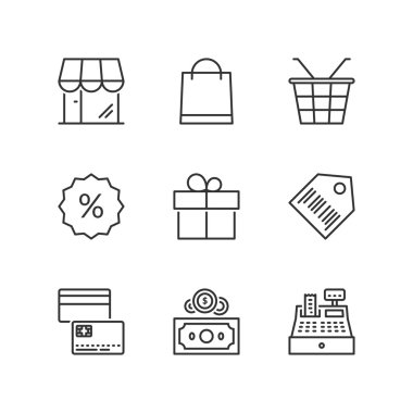 Satır simgeler. Mağaza. Düz sembolleri