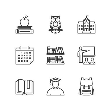 Satır simgeler. Okul. Düz sembolleri