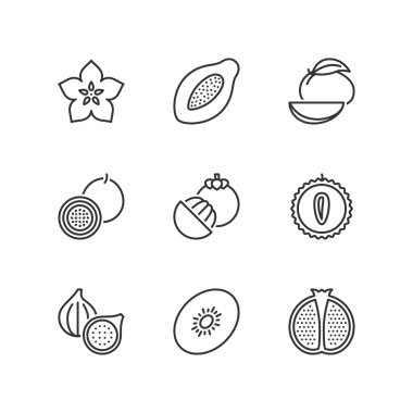 Satır simgeler. Egzotik meyve. Düz sembolleri