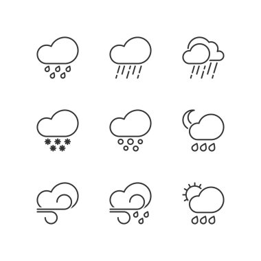 Satır simgeler. Kötü hava. Düz sembolleri