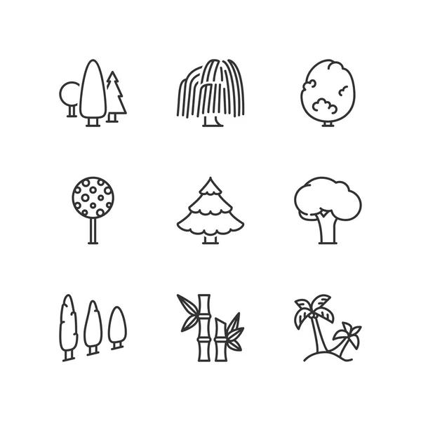 Иконки линий. Деревья. Плоские символы — стоковый вектор