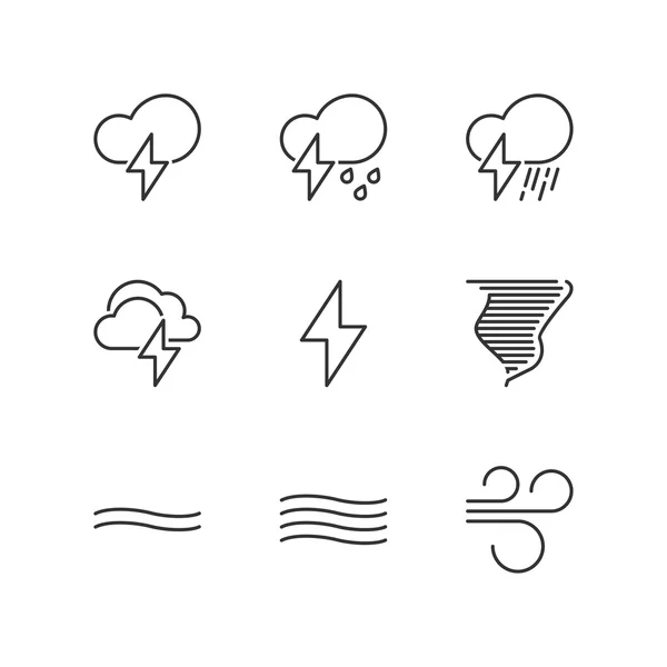 Иконки линий. Бурная погода. Плоские символы — стоковый вектор