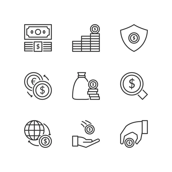 Iconos de línea. Dinero. Símbolos planos — Vector de stock