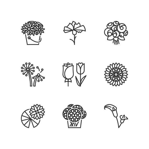 Zeilensymbole. Blumen. flache Symbole — Stockvektor