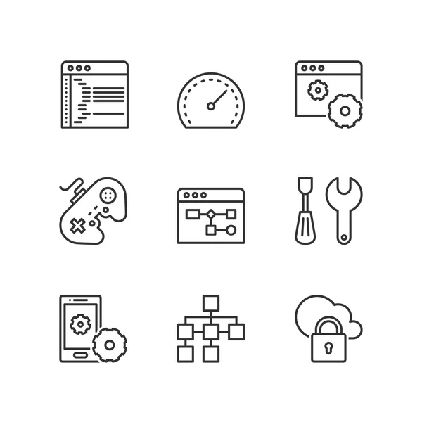 Iconos de línea. Desarrollo web. Símbolos planos — Archivo Imágenes Vectoriales