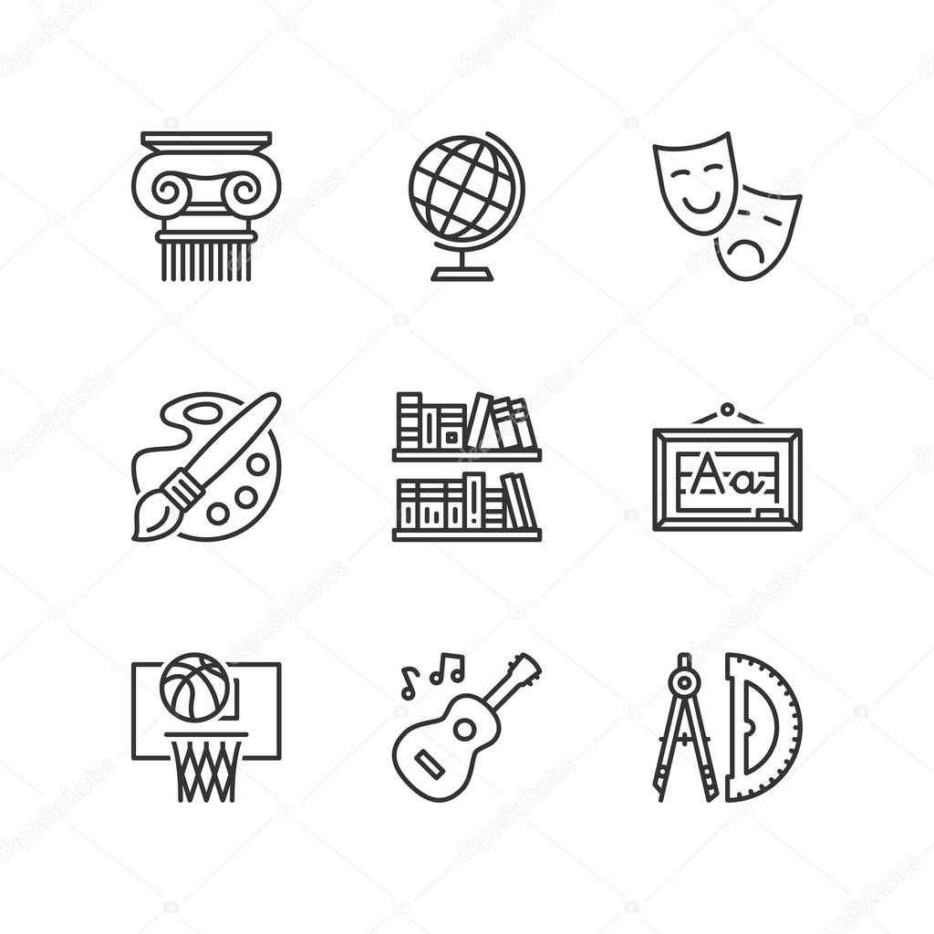 Line icons. Social science subjects. Flat symbols