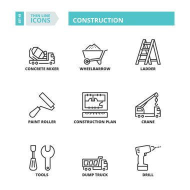 İnce çizgi simgeler. İnşaat