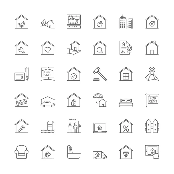 Iconos de línea. Bienes raíces — Vector de stock