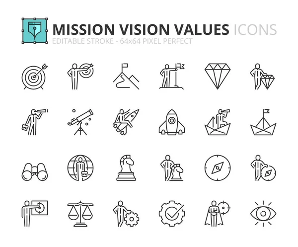 Décrivez Des Icônes Sur Mission Vision Les Valeurs Des Concepts — Image vectorielle