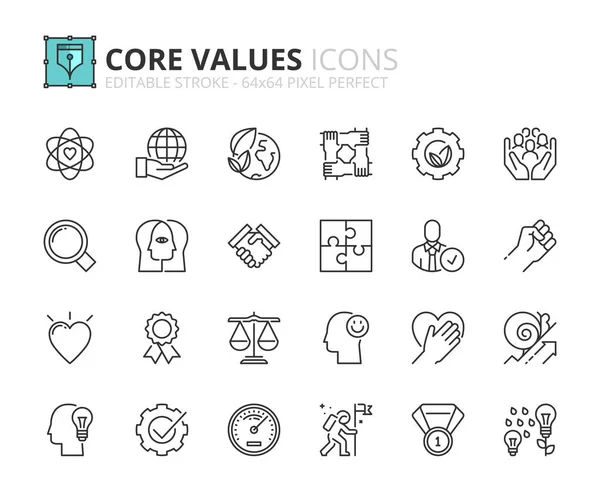 Esboza Iconos Sobre Los Valores Centrales Conceptos Negocio Contiene Iconos — Vector de stock