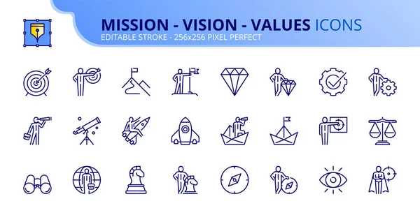 Esbozar Iconos Sobre Misión Visión Valores Conceptos Negocio Contiene Iconos — Archivo Imágenes Vectoriales