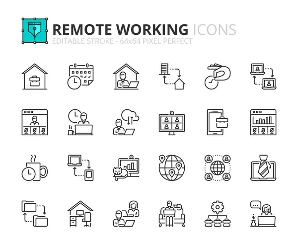 Esboza Iconos Sobre Trabajo Remoto Conceptos Negocio Contiene Iconos Como — Vector de stock