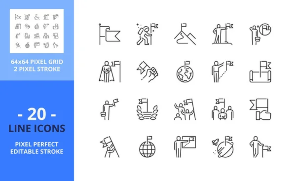 Iconos Línea Sobre Misión Contiene Iconos Como Bandera Hombre Negocios — Vector de stock