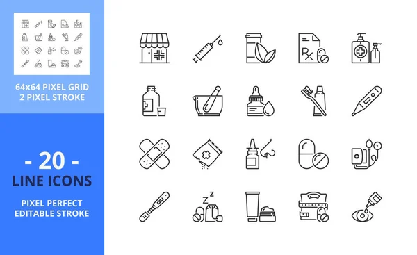 Line Icons Pharmacy Health Care Contains Icons Diet Pills Sanitizer Royalty Free Stock Vectors