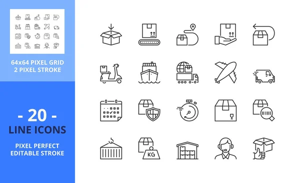Icônes Ligne Sur Expédition Contient Des Icônes Telles Que Ordre — Image vectorielle