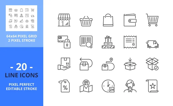 Line Icons Shopping Contains Icons Store Basket Shopping Cart Gift — Vector de stock