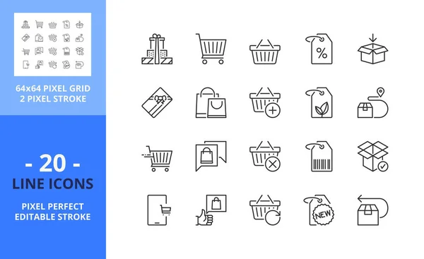 Line Icons Gifts Shopping Contains Icons Gift Card Delivery Order — Vector de stock