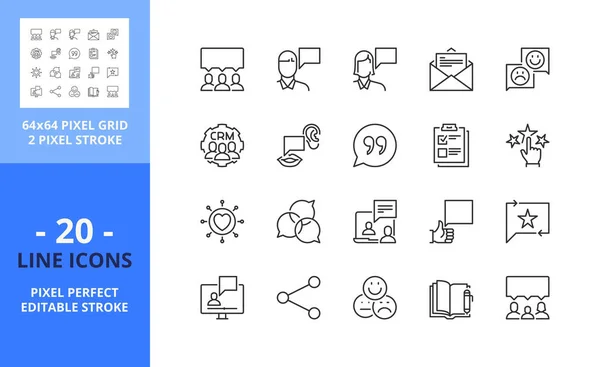 Icônes Ligne Sur Témoignage Des Clients Contient Des Icônes Telles — Image vectorielle