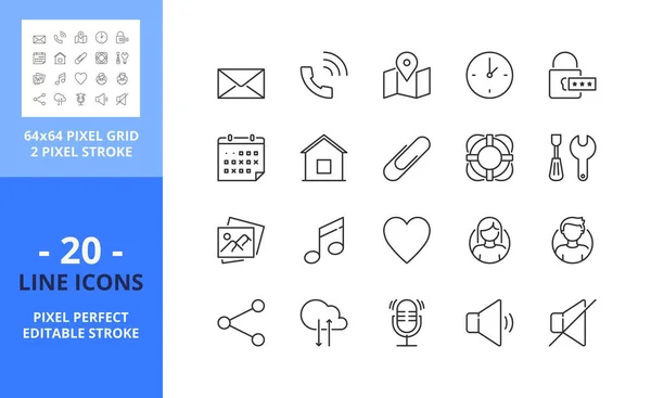 Icônes Ligne Sur Interface Ligne Contient Des Icônes Telles Que — Image vectorielle