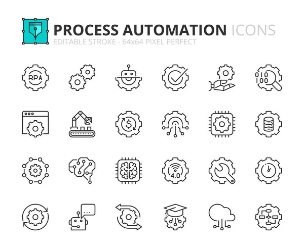 Beskriv Ikoner Processautomatisering Innehåller Ikoner Som Robotteknik Algoritm Artificiell Intelligens — Stock vektor