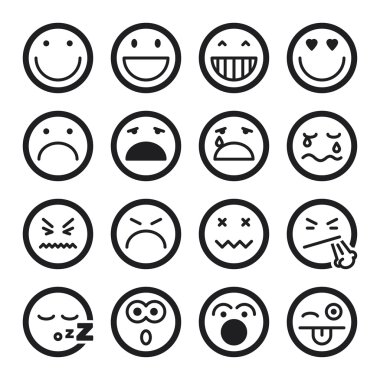 Smiley flat icons. Black clipart