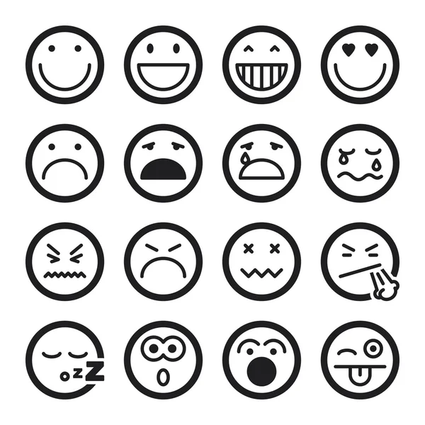 Iconos planos sonrientes. Negro — Vector de stock